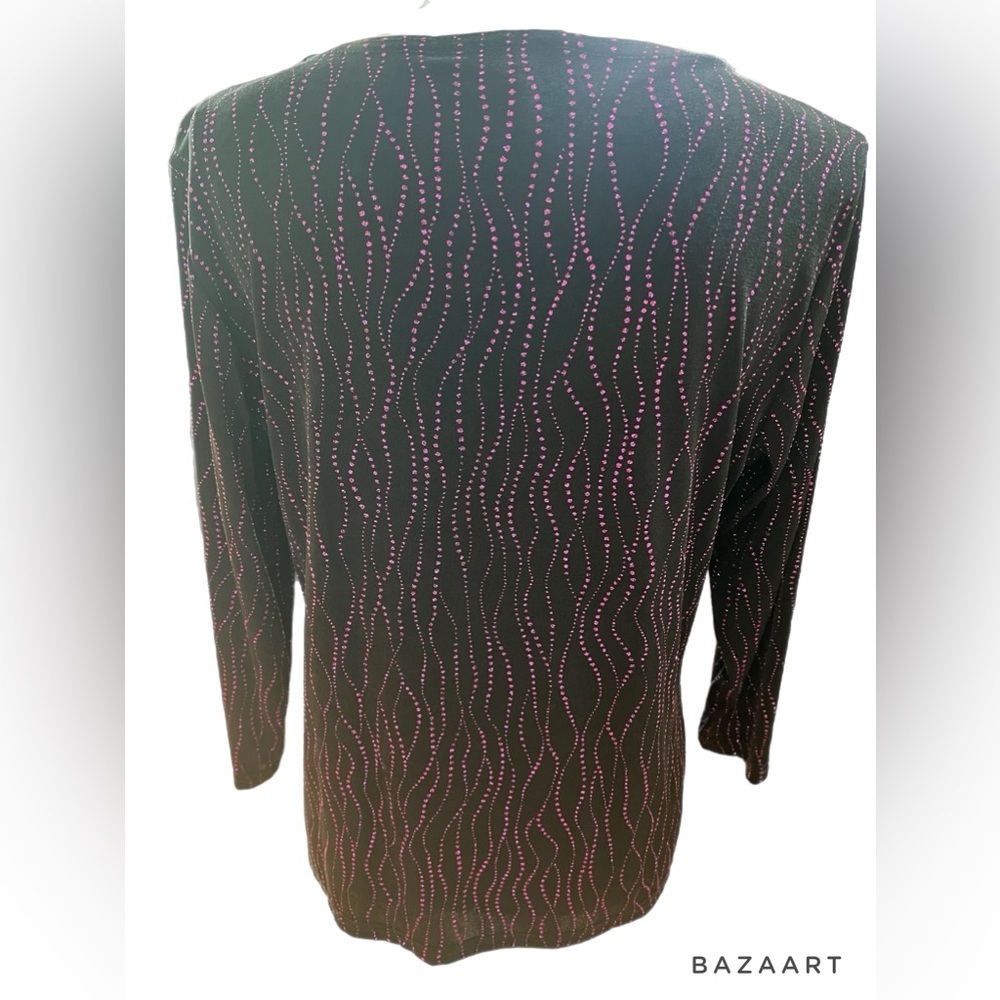 Briggs New York Women’s Black Pink Glitter Top 3/4 Sleeve Size Large - Picture 3 of 5